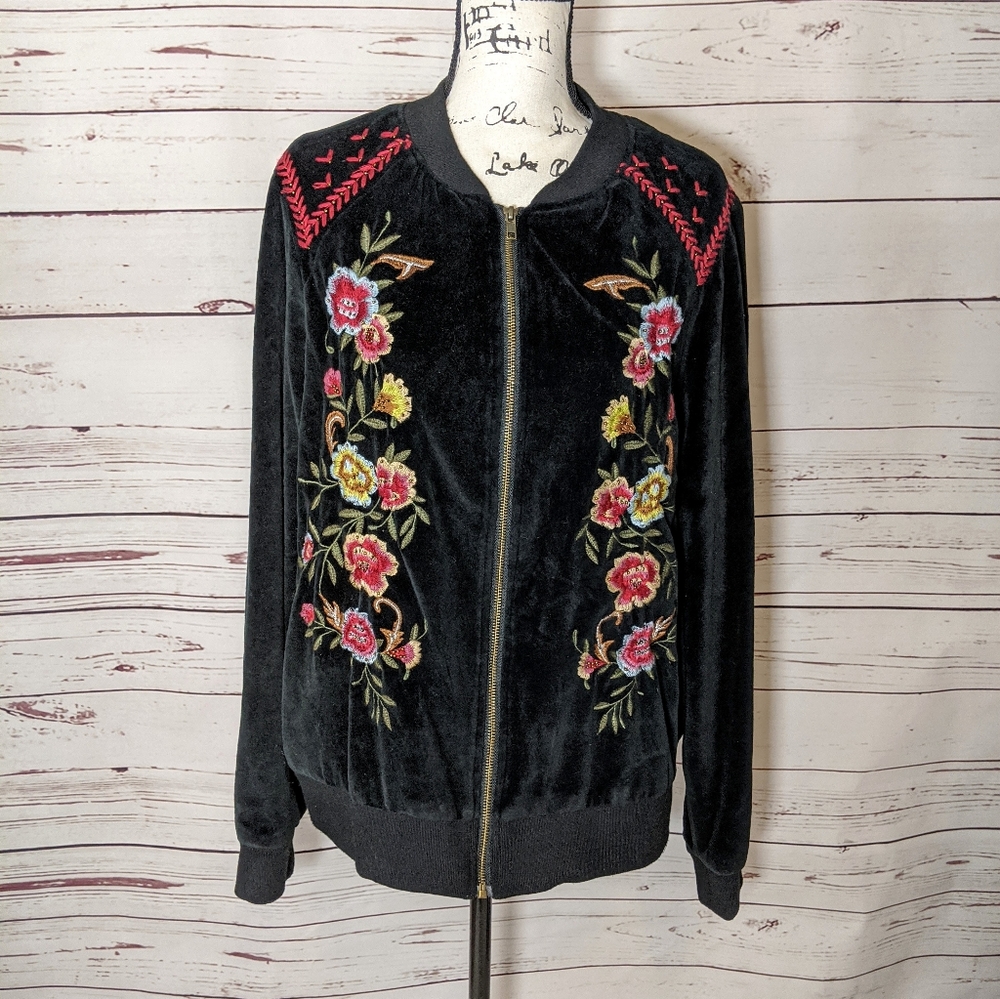 Torrid Embroidered Velour Bomber Jacket